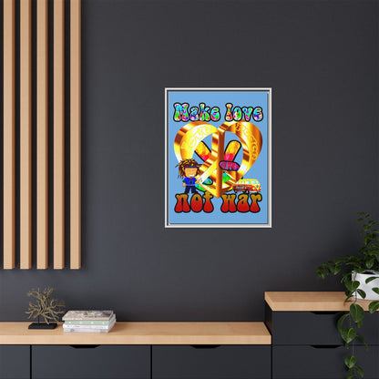 love peace - framed canvas art (light blue)