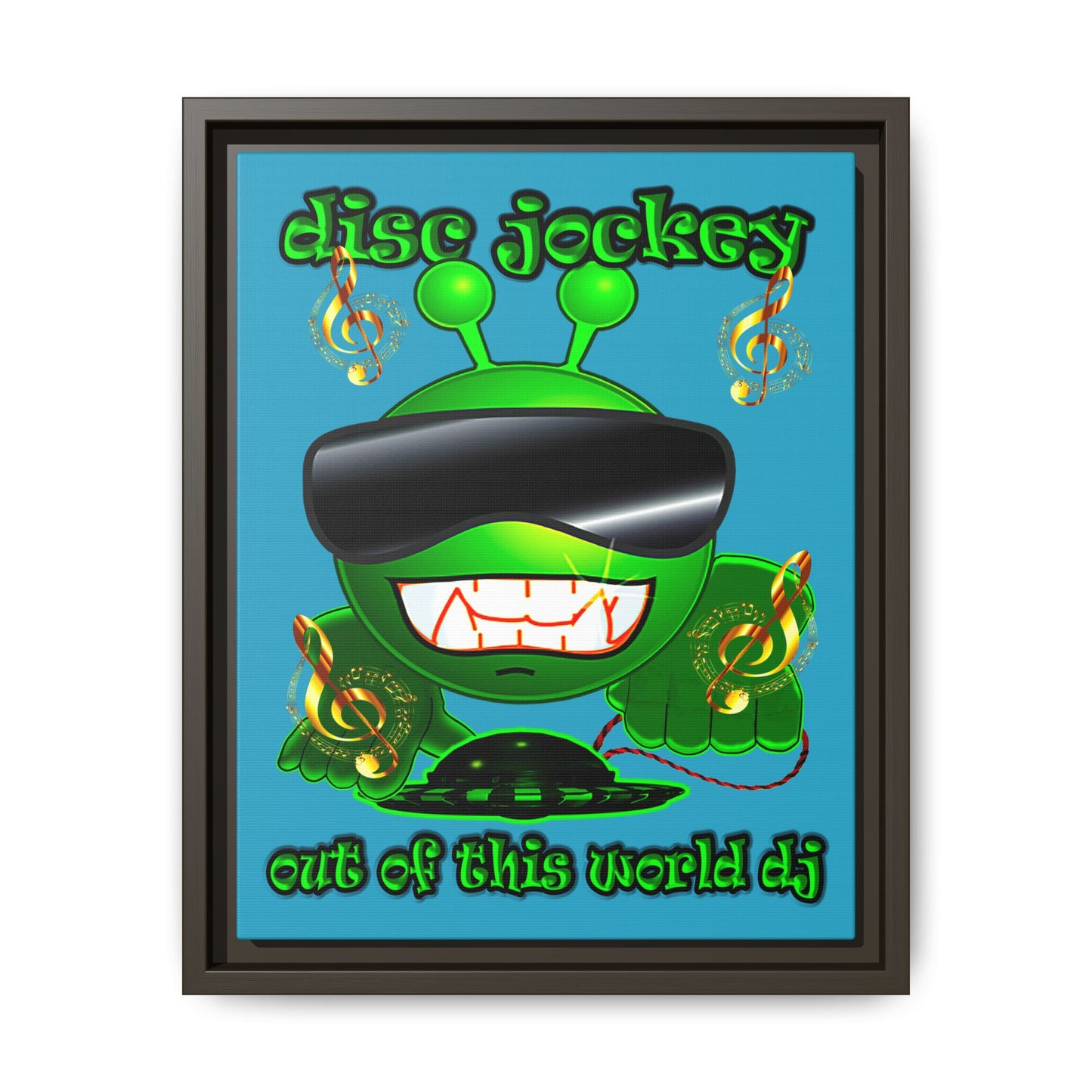 disc jockey - framed canvas art (turquoise)