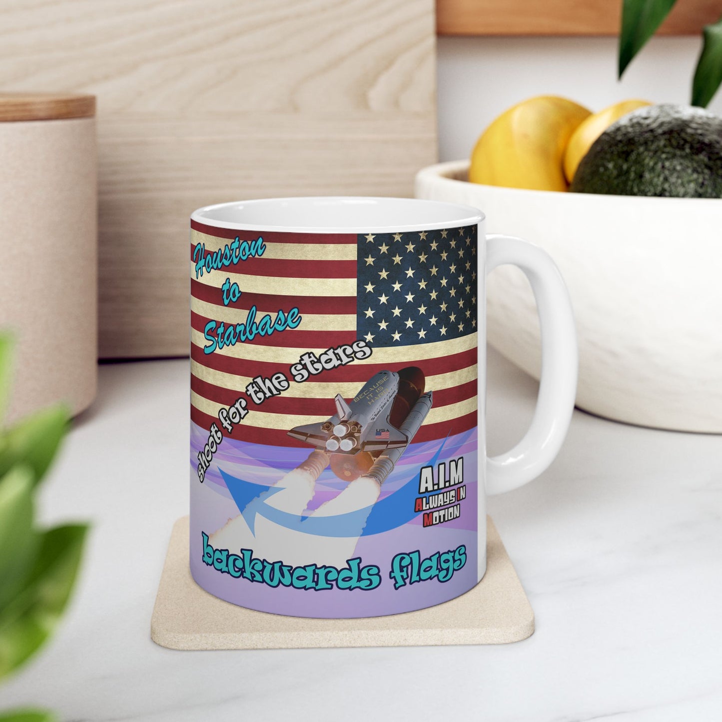 shoot for the stars - White Mug (light blue-pink wave)
