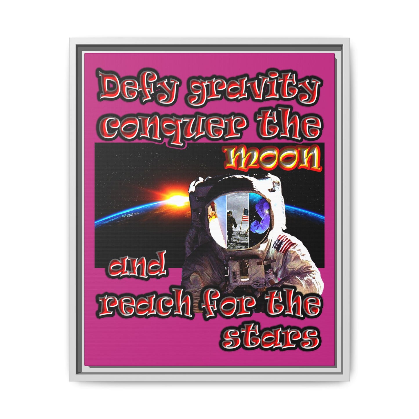 defy conquer reach - framed canvas art (pink)