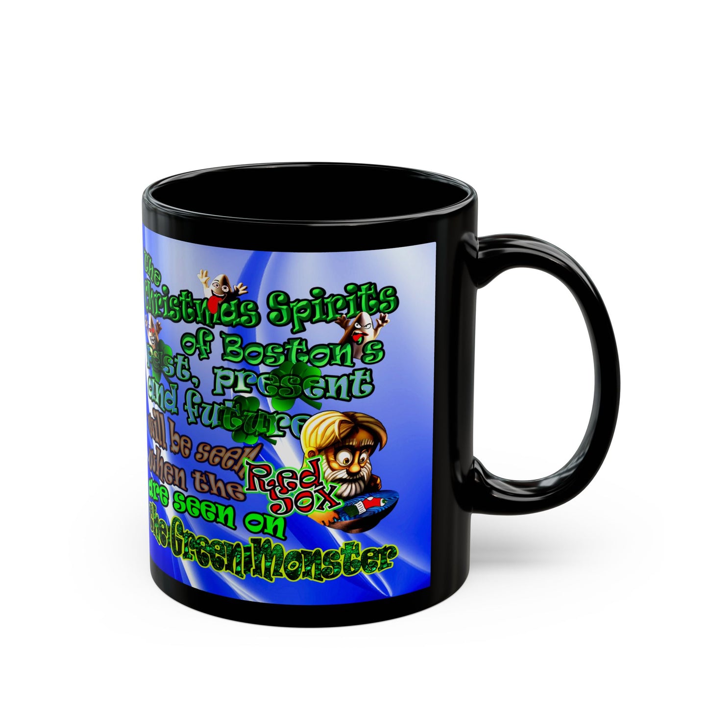 christmas spirits of boston - Black Mug (blue-white wave)