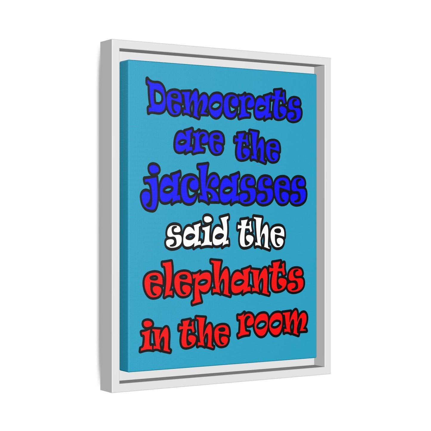 donkeys and elephants - framed canvas art (turquoise)