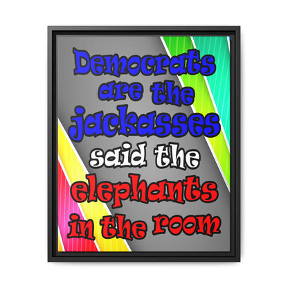 donkeys and elephants - framed canvas art (rainbow split)