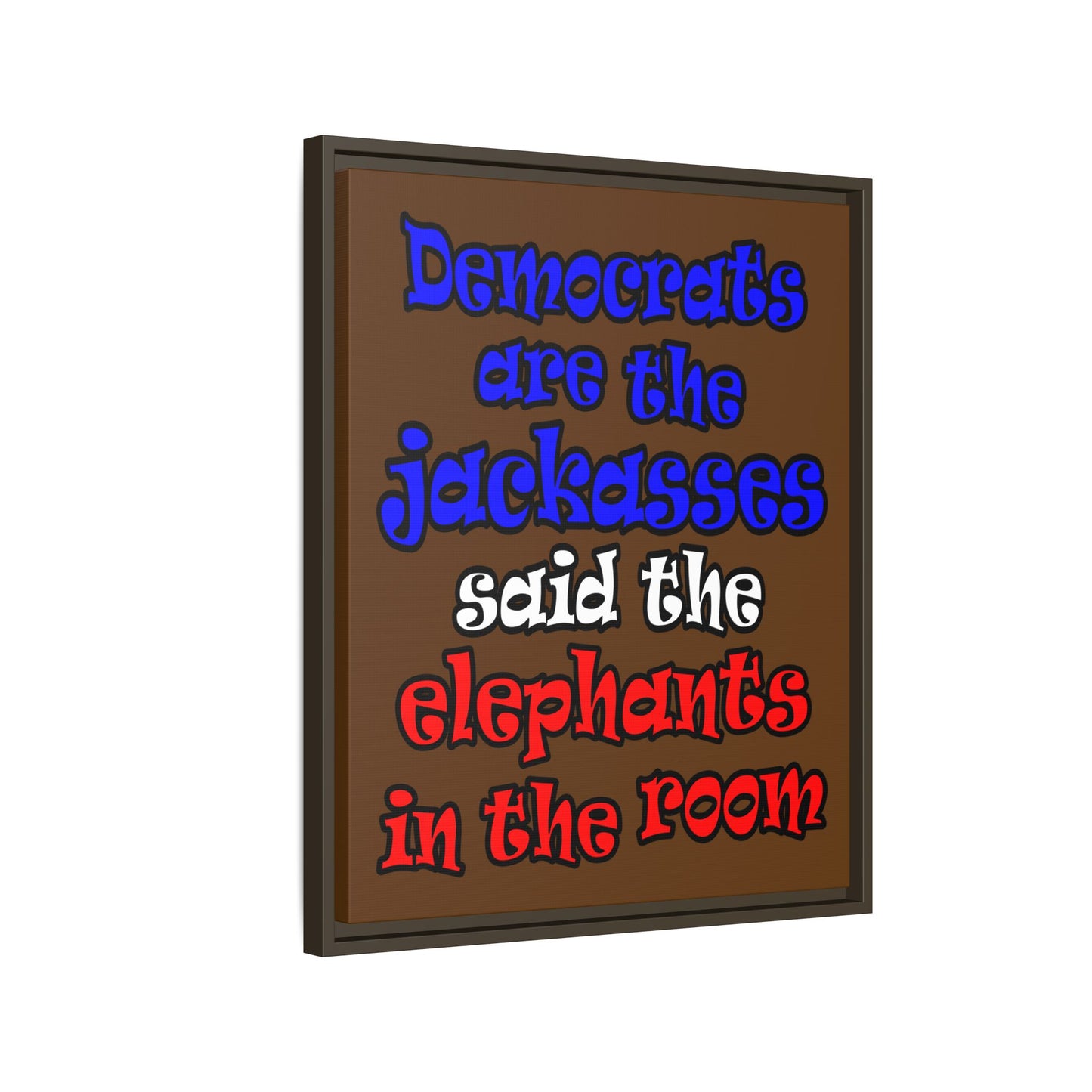 donkeys and elephants - framed canvas art (brown)