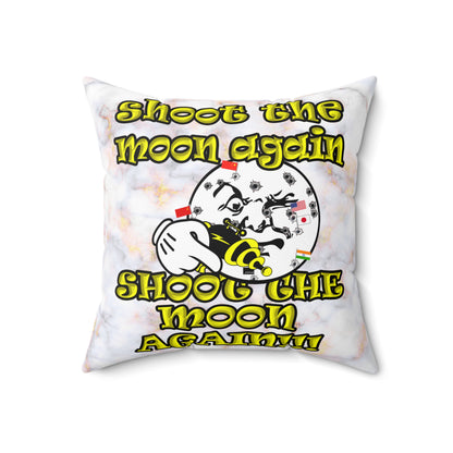 shoot the moon again - Spun Polyester Square Pillow - (white marble)