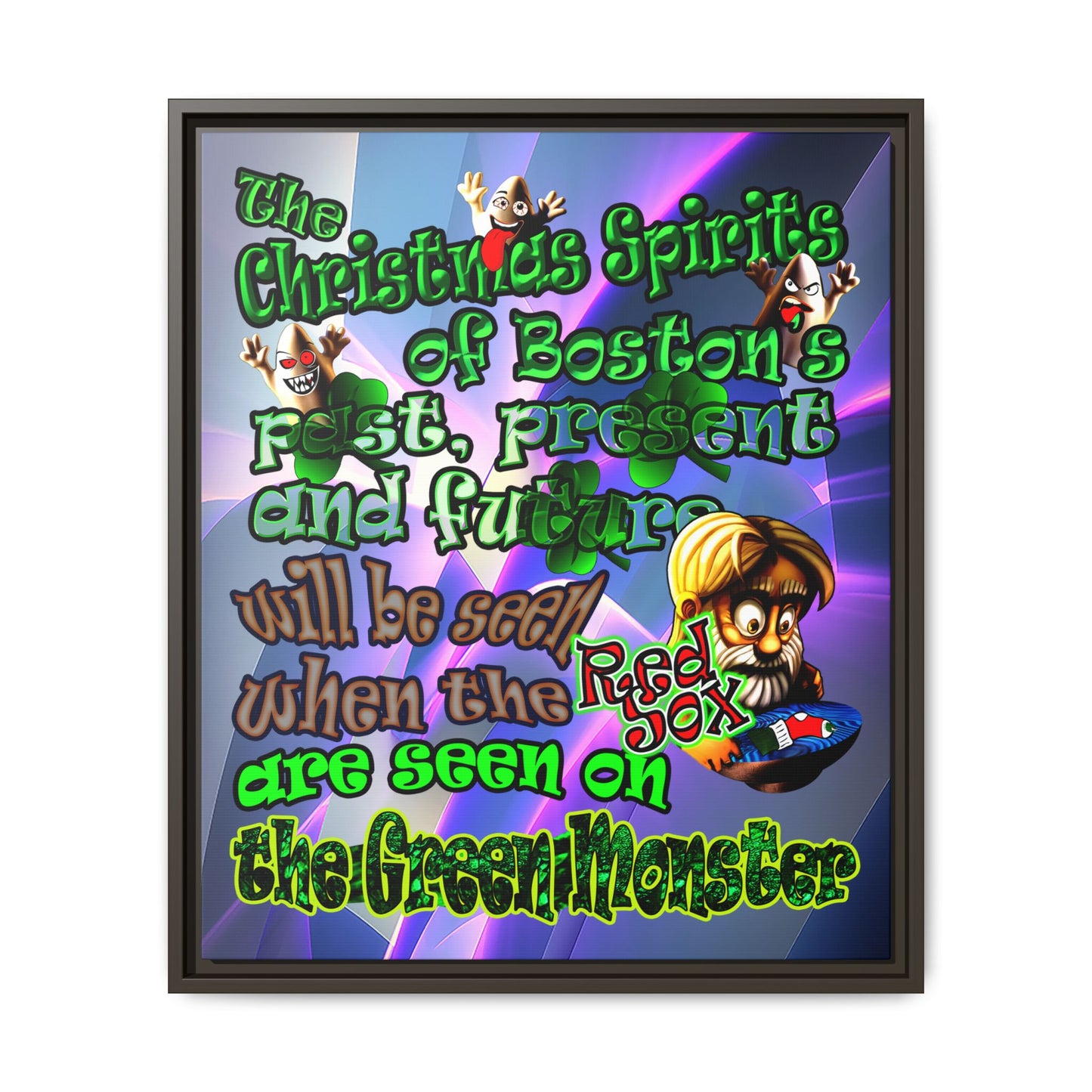christmas spirits of boston - framed canvas art (grey-pink wave)