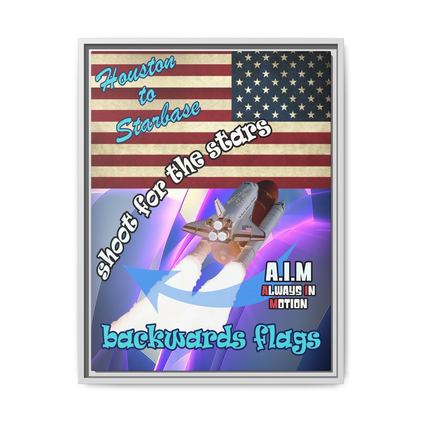 shoot for the stars - framed canvas art (grey-pink wave)