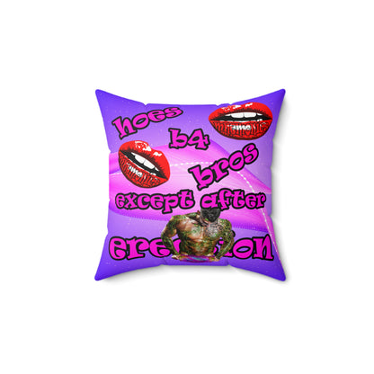 hoes b4 bros - Spun Polyester Square Pillow - (purple-pink wave)