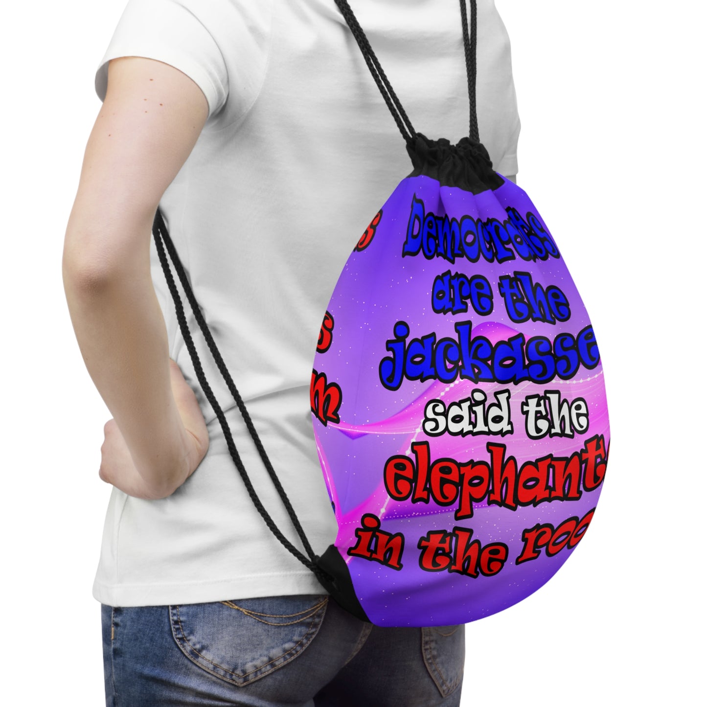 donkeys and elephants - Drawstring Bag (purple-pink wave)