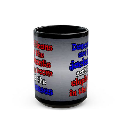 donkeys and elephants - Black Mug (brushed nickel)