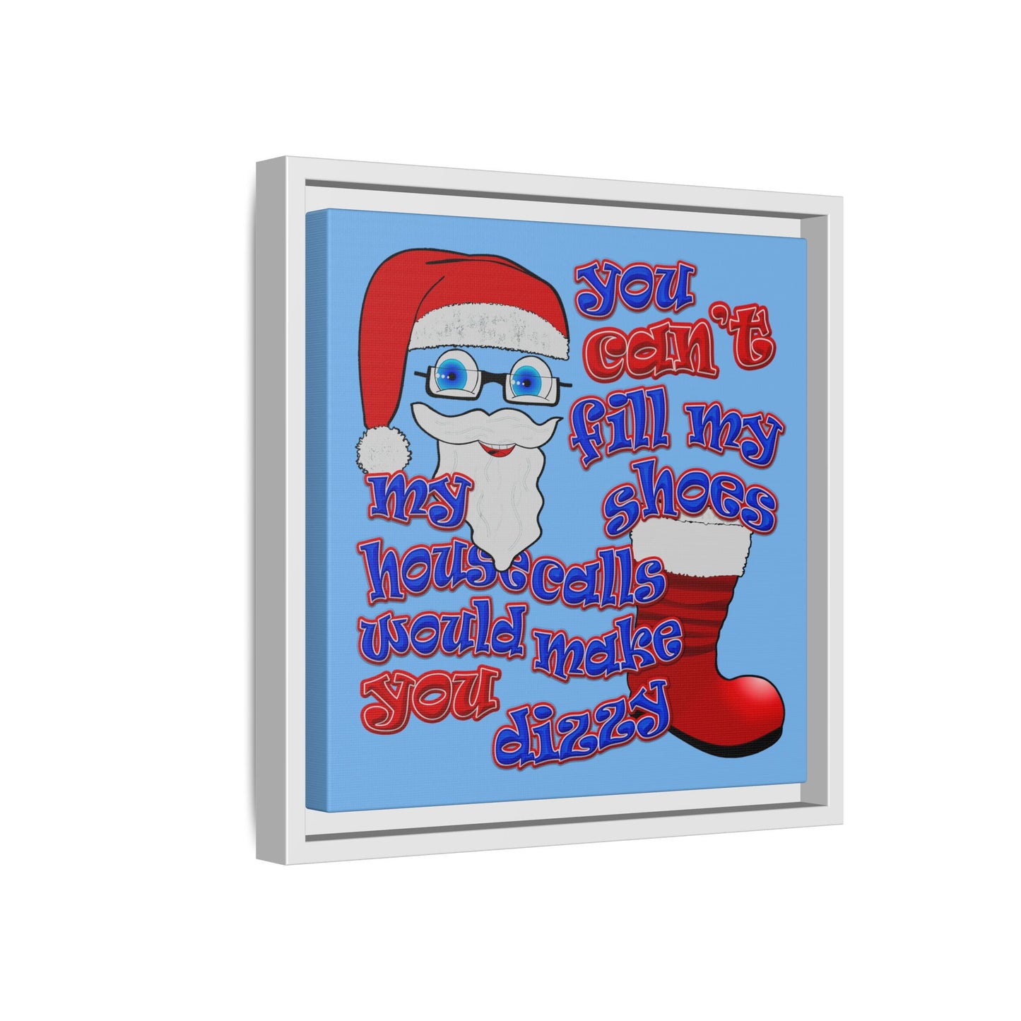 santa's shoes - framed canvas art (light blue)