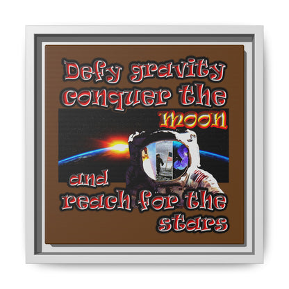 defy conquer reach - framed canvas art (brown)