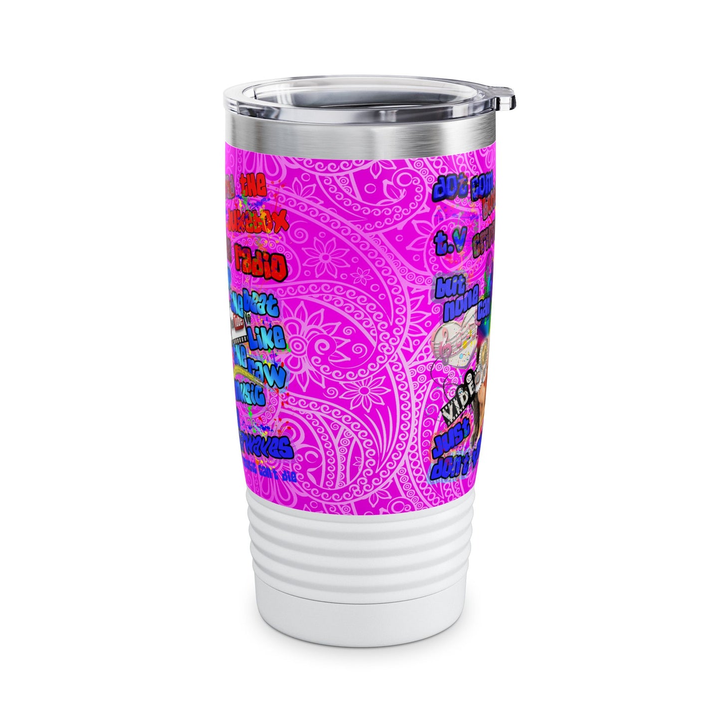 drop the beat - Ringneck Tumbler, 20oz  (pink swirl)