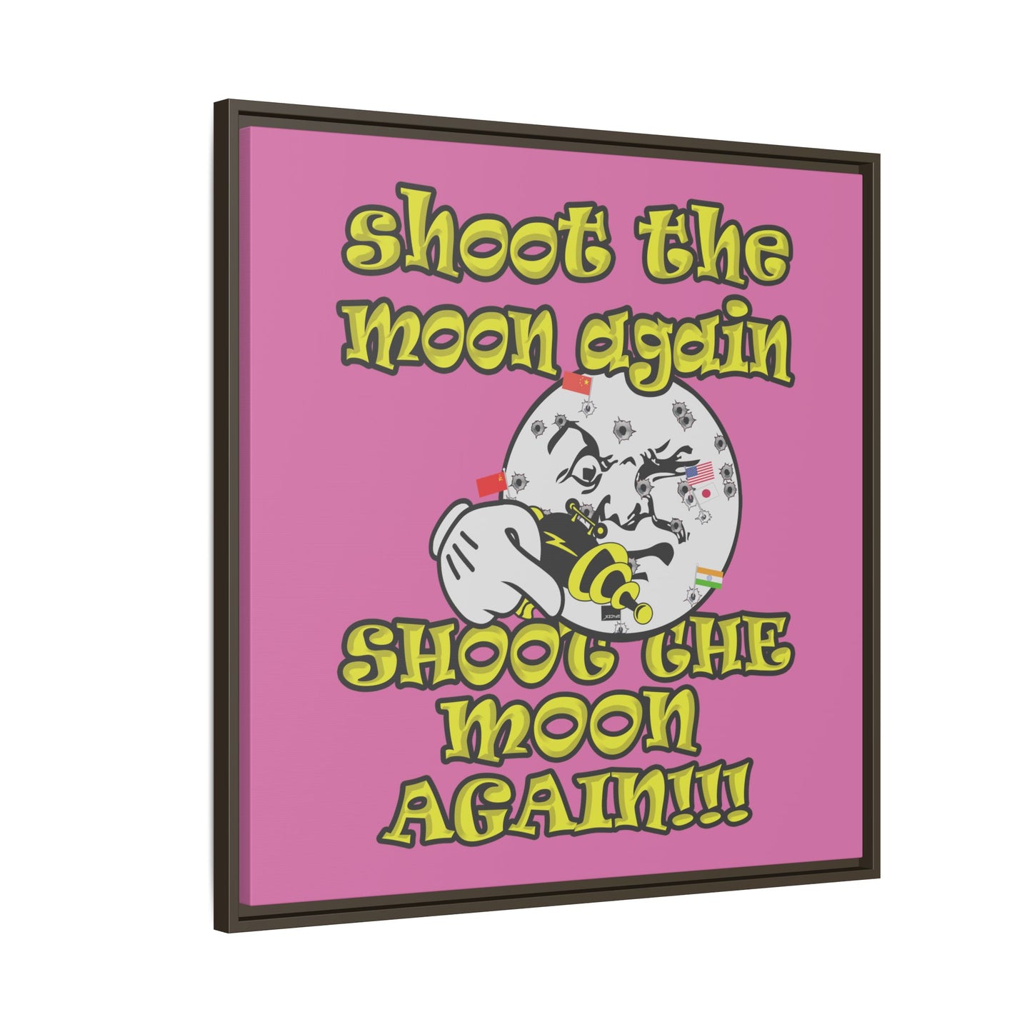 shoot the moon again - framed canvas art (light pink)