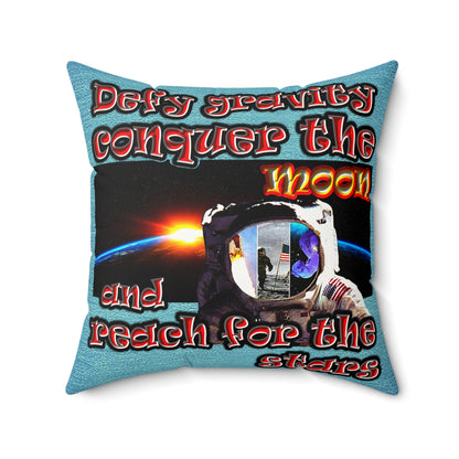defy conquer reach - Faux Suede Square Pillow - (faded blue)