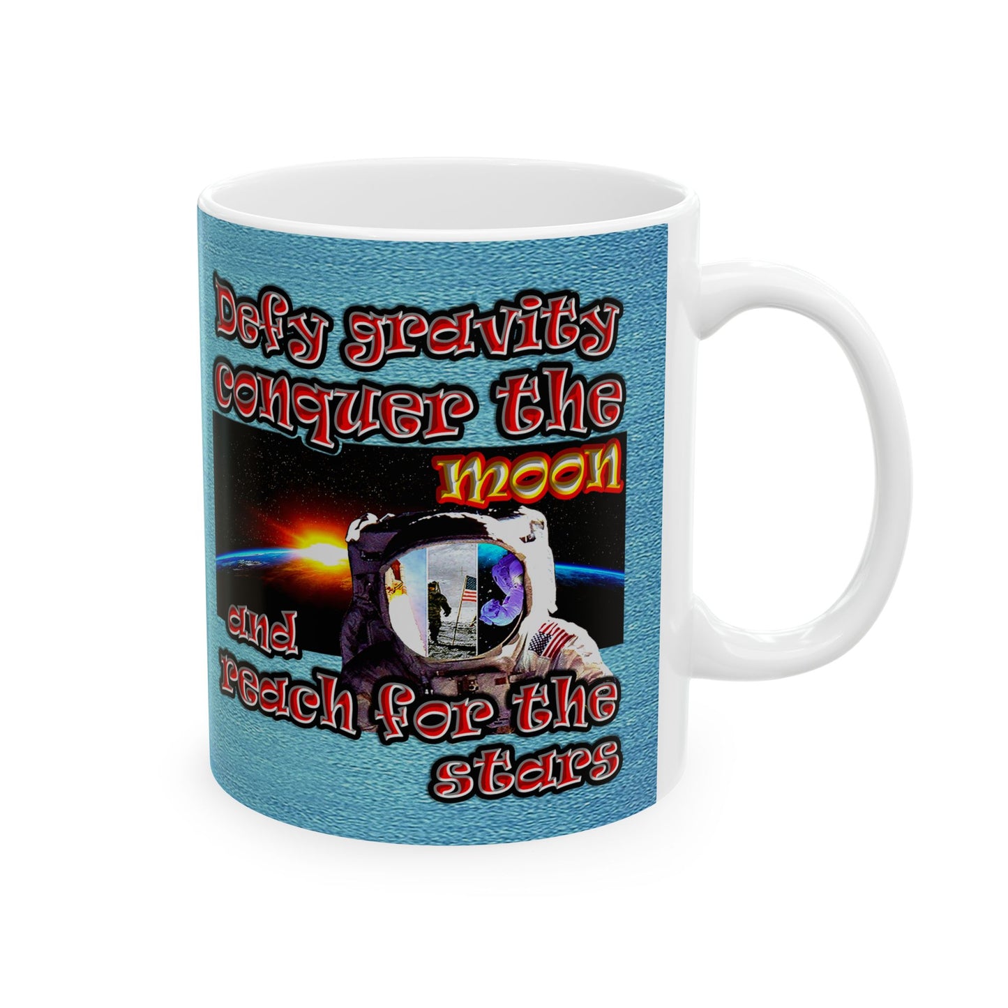 defy conquer reach - White Mug (faded blue)