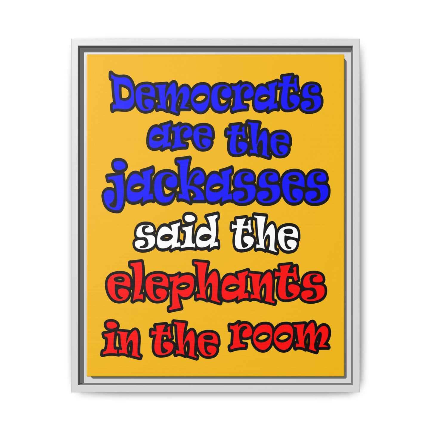 donkeys and elephants - framed canvas art (yellow)