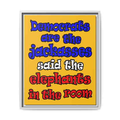 donkeys and elephants - framed canvas art (yellow)