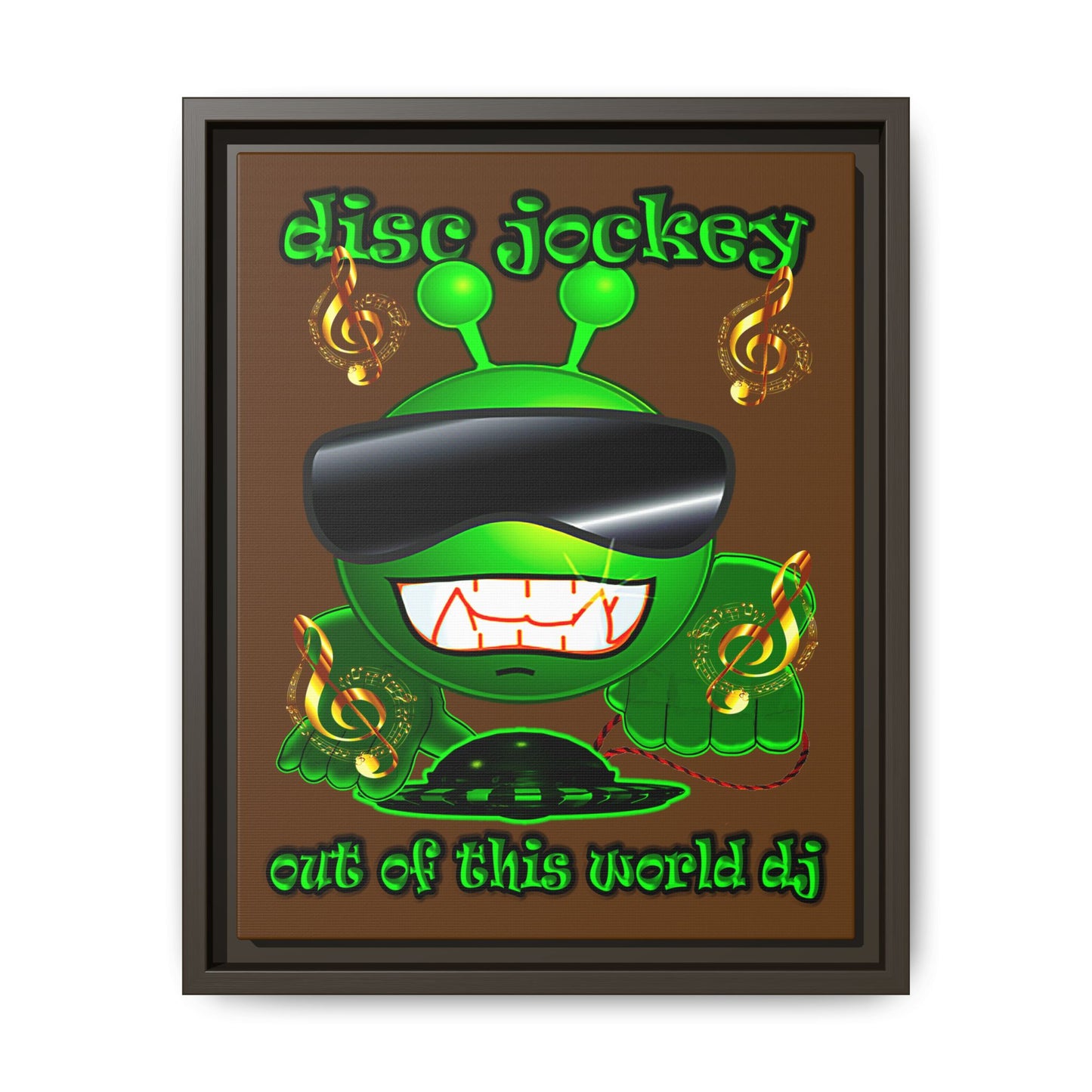 disc jockey - framed canvas art (brown)