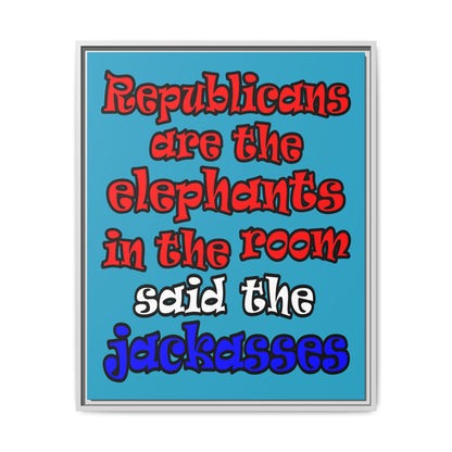 donkeys and elephants - framed canvas art (turquoise)