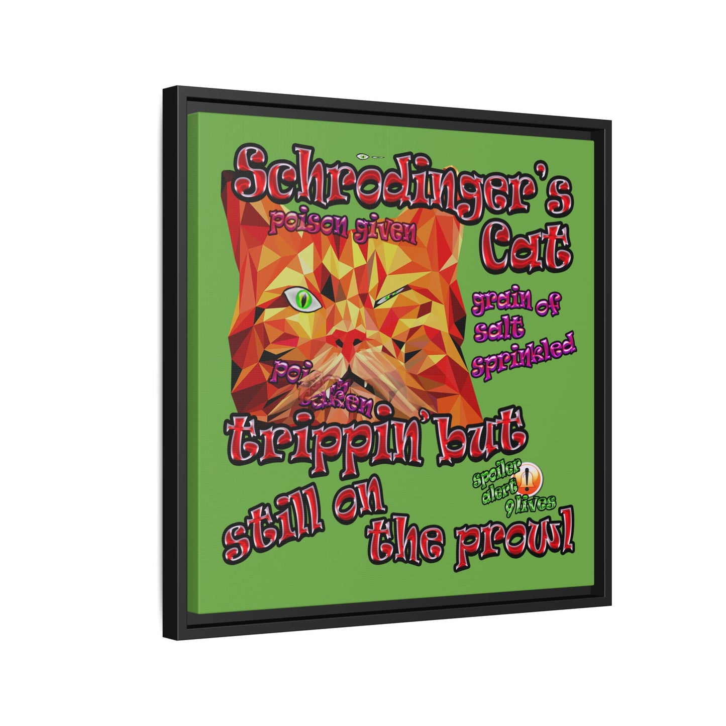 schrodinger's cat - framed canvas art (green)
