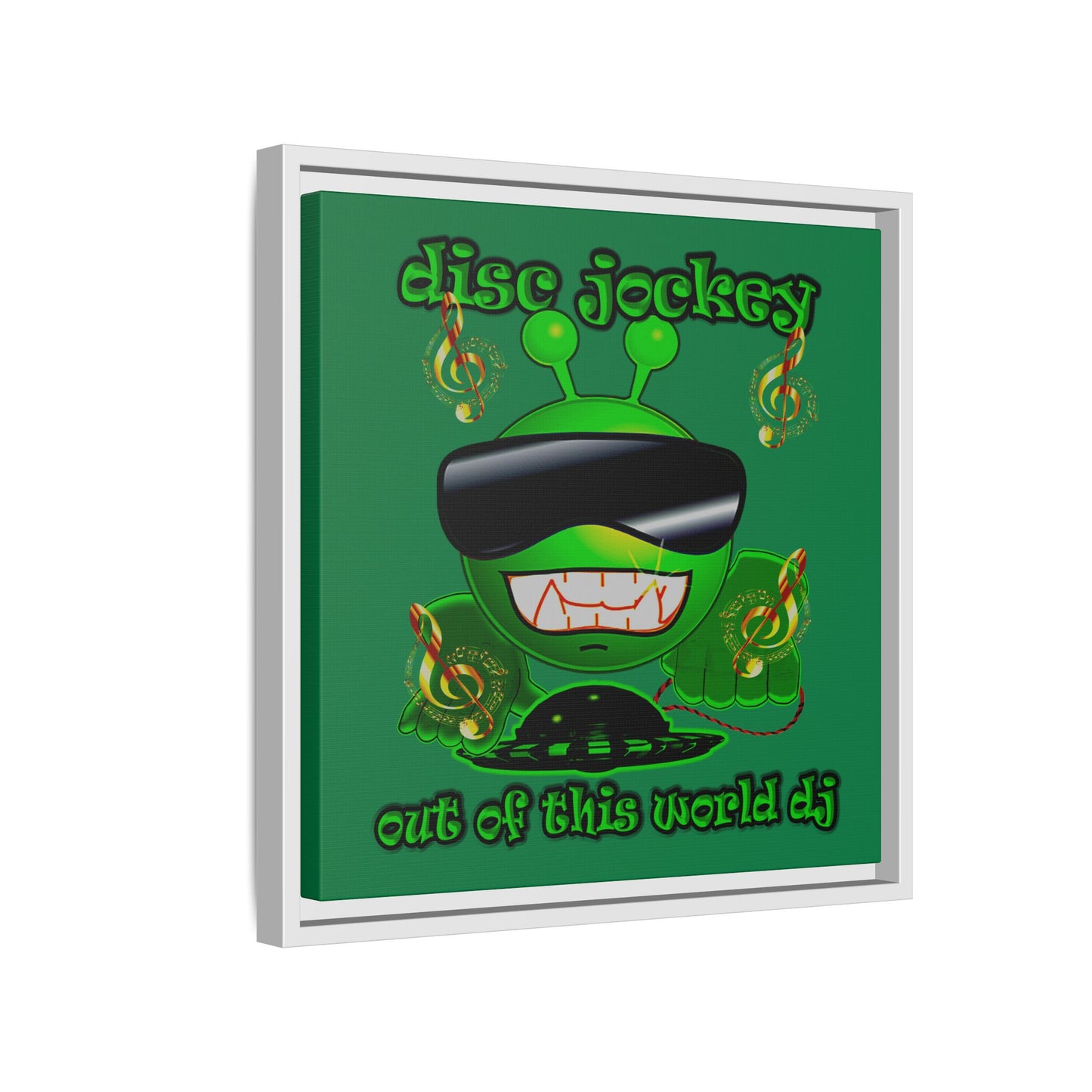 disc jockey - framed canvas art (dark green)