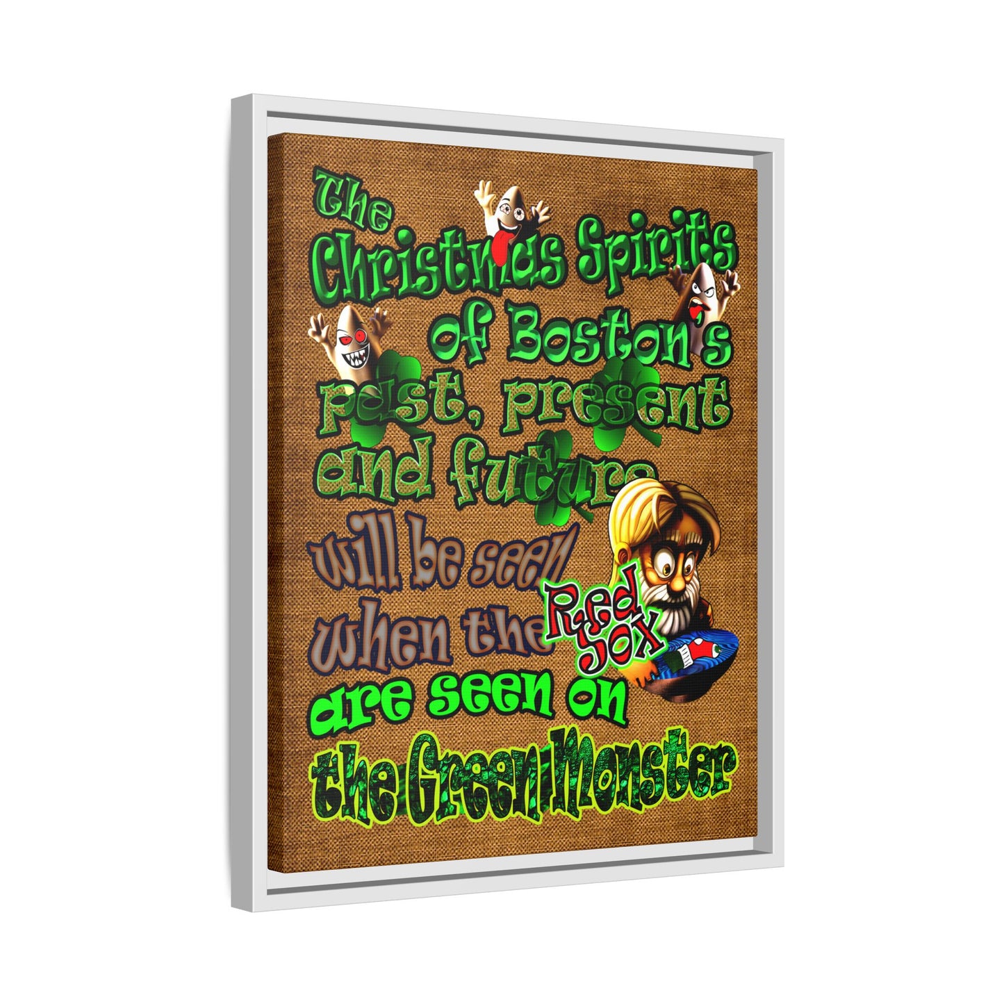 christmas spirits of boston - framed canvas art (brown papyrus)