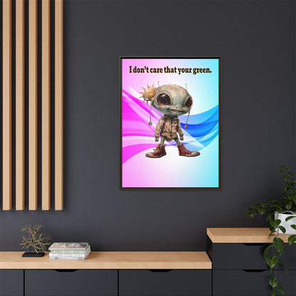 I don't care that your green - framed canvas art (light blue-pink wave)