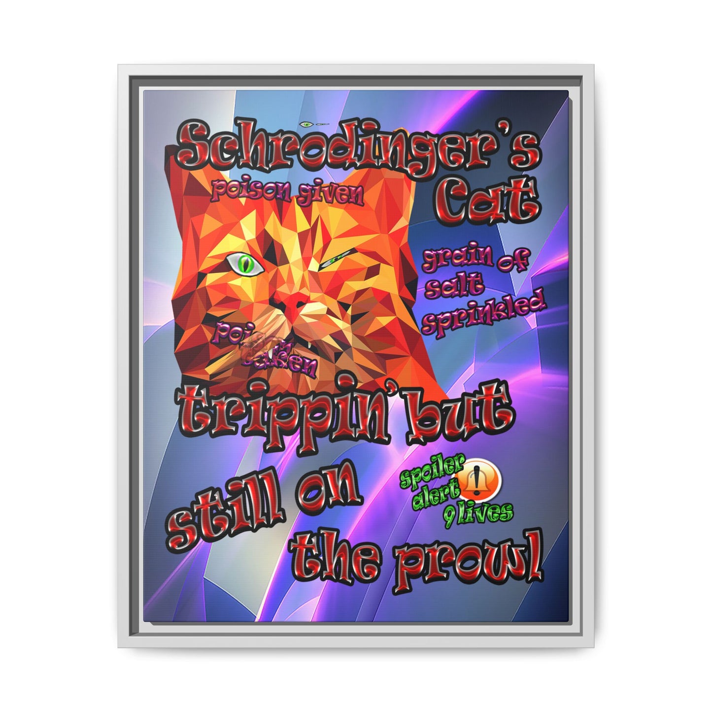 schrodinger's cat - framed canvas art (grey-pink wave)