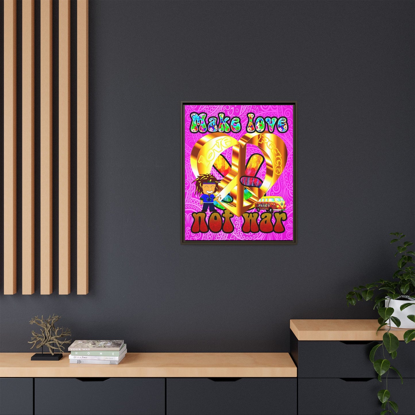 love peace - framed canvas art (pink swirl)