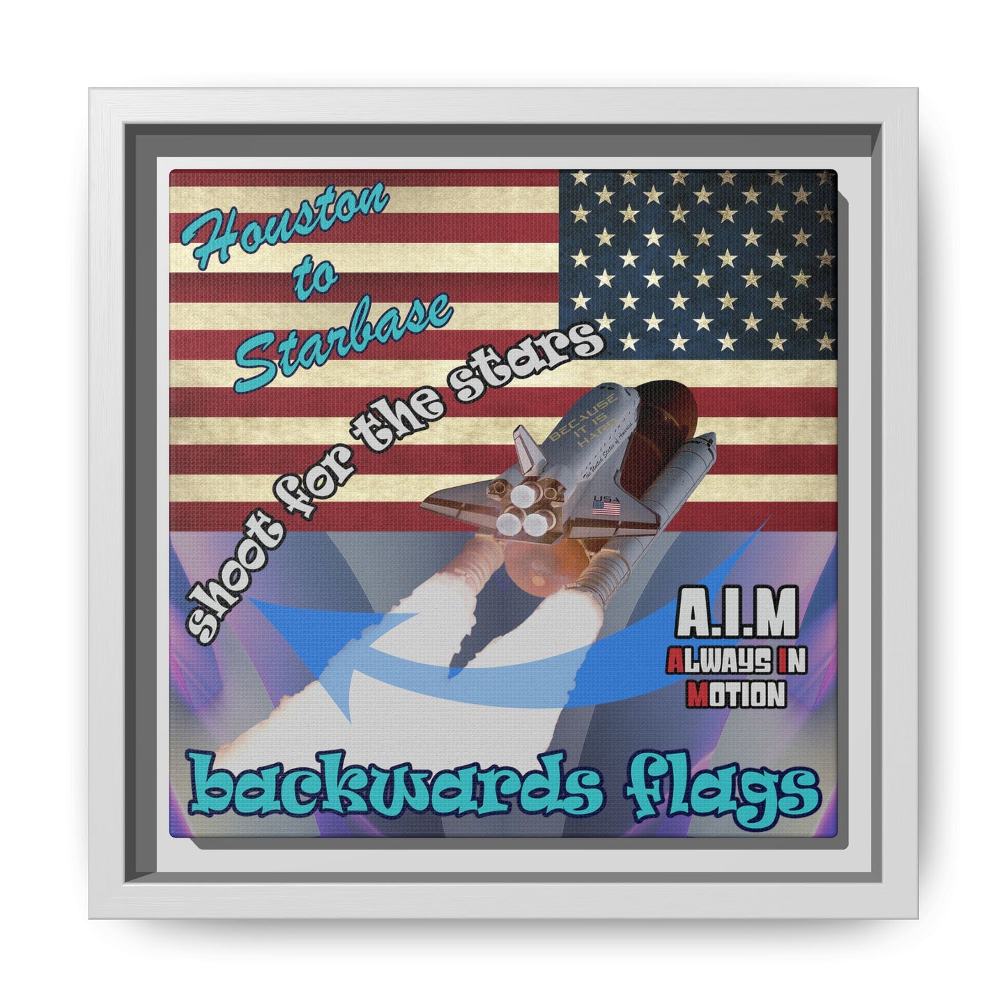 shoot for the stars - framed canvas art (grey-pink wave)