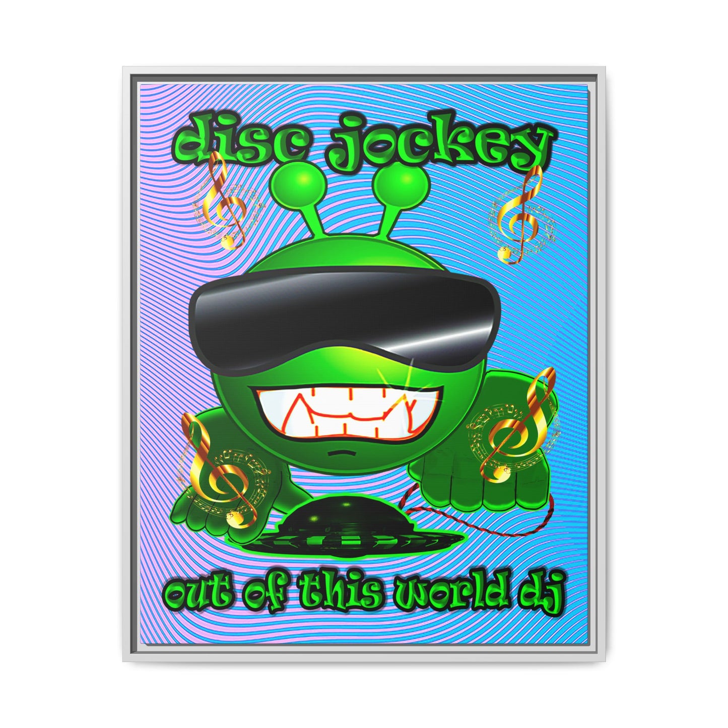 disc jockey - framed canvas art (light blue-purple wave)