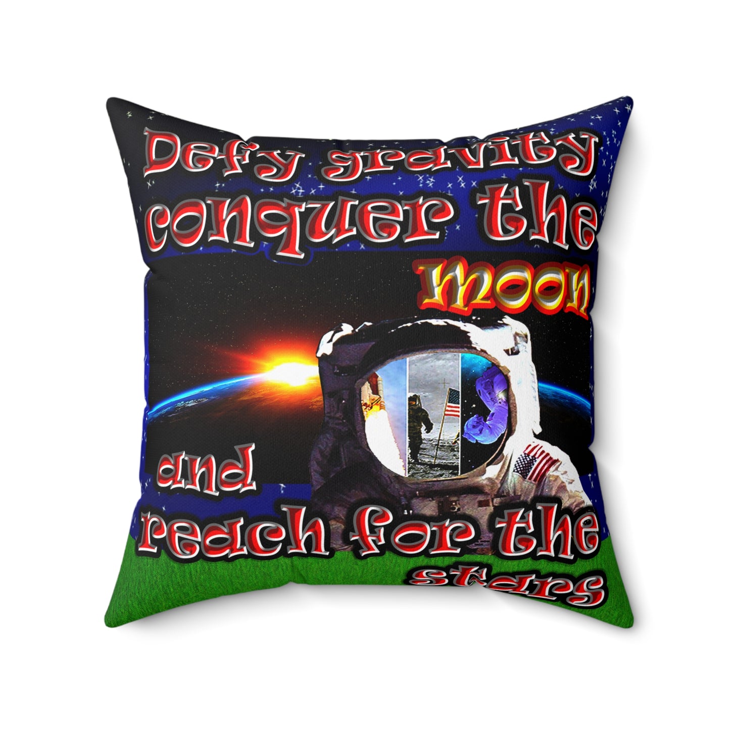 defy conquer reach - Spun Polyester Square Pillow - ('snoops' background)