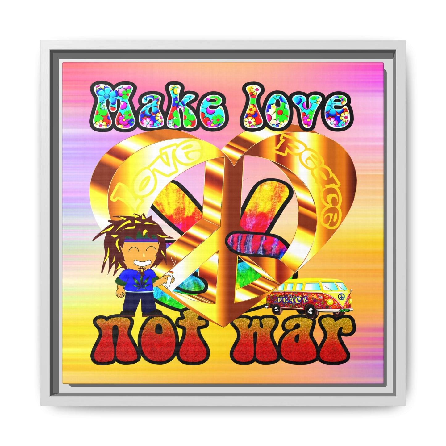 love peace - framed canvas art (color blur)