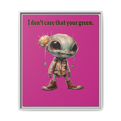 I don't care that your green - framed canvas art (pink)