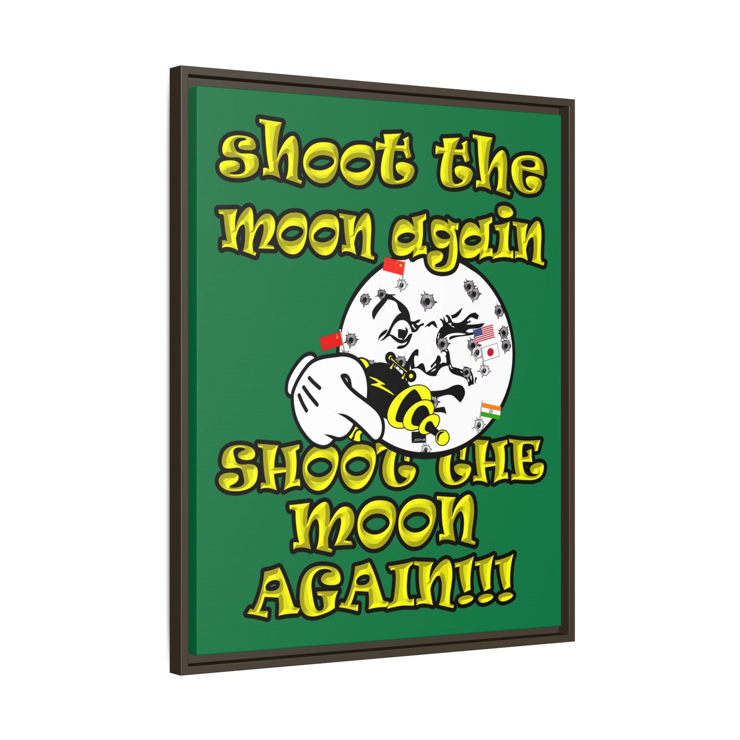 shoot the moon again - framed canvas art (dark green)