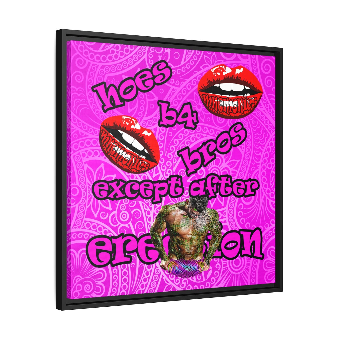 hoes b4 bros - framed canvas art (pink swirl)