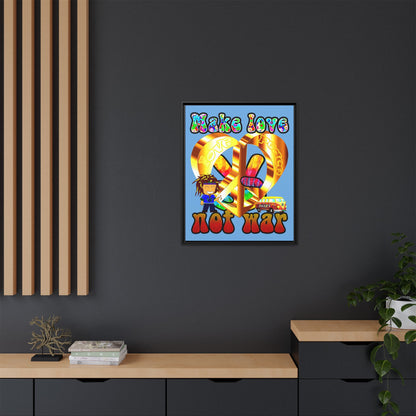 love peace - framed canvas art (light blue)