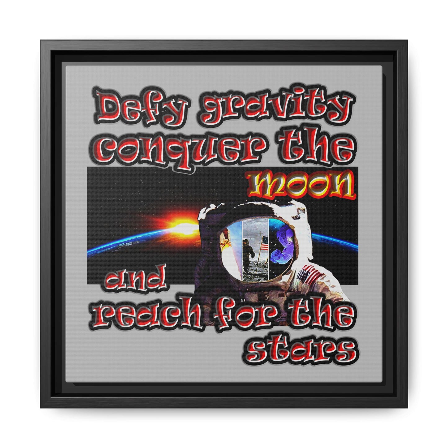 defy conquer reach - framed canvas art (light grey)