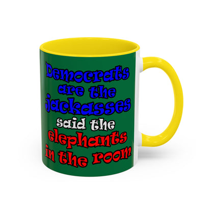 donkeys and elephants - Accent Mug (dark green)