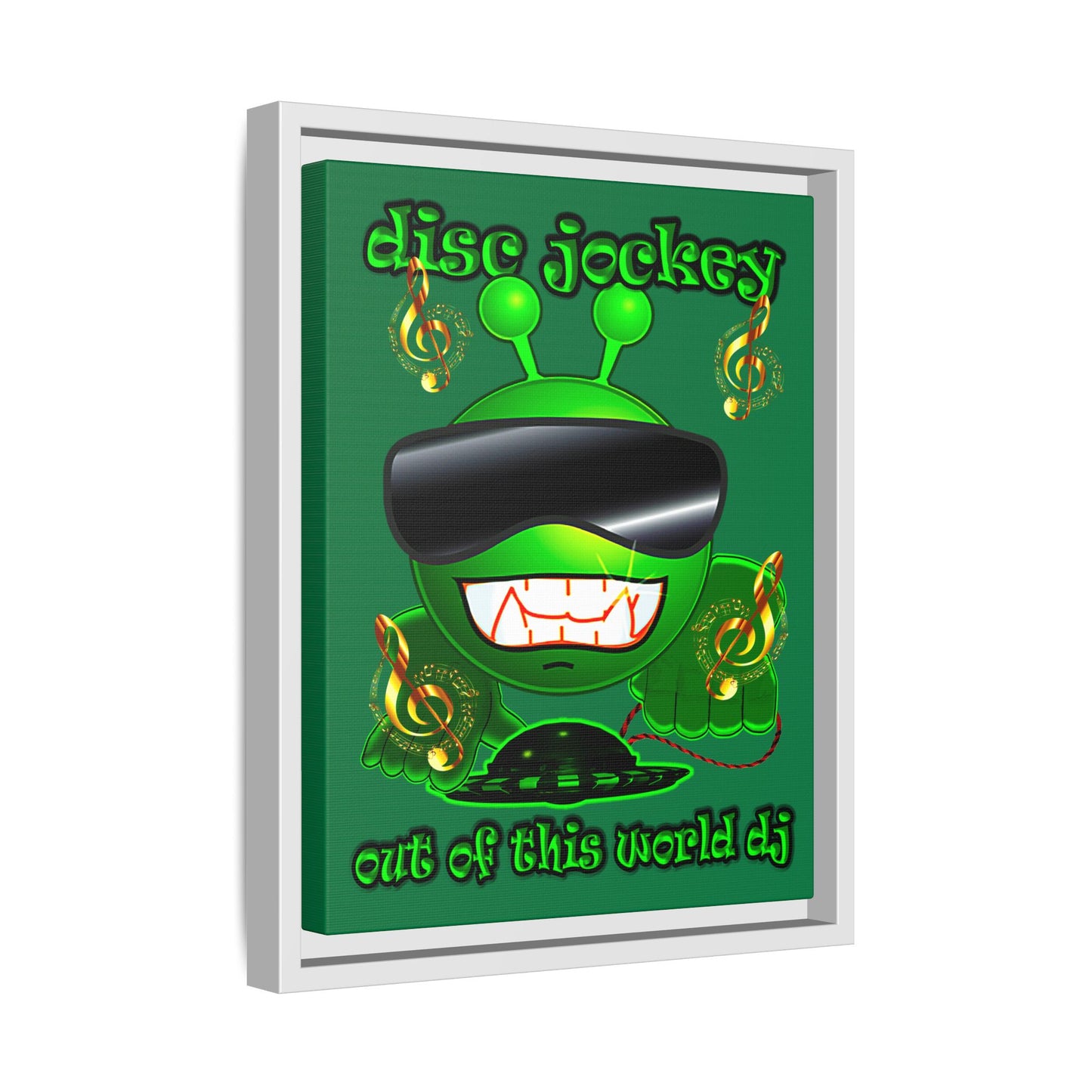 disc jockey - framed canvas art (dark green)