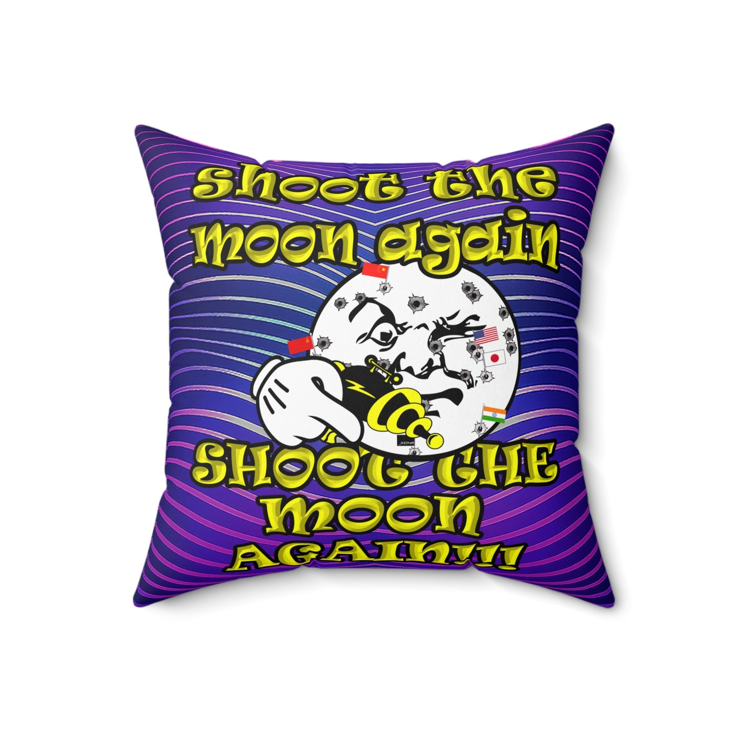 shoot the moon again - Spun Polyester Square Pillow - (purple wave)