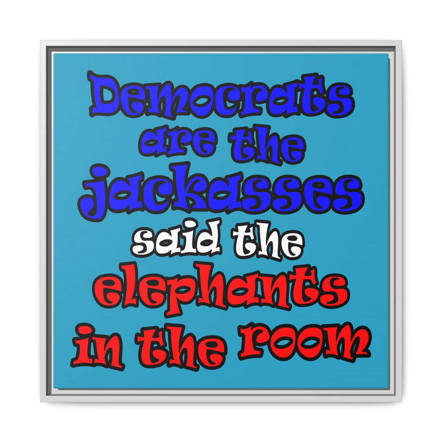 donkeys and elephants - framed canvas art (turquoise)