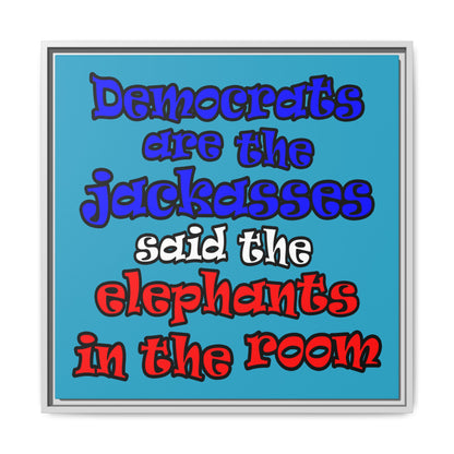 donkeys and elephants - framed canvas art (turquoise)