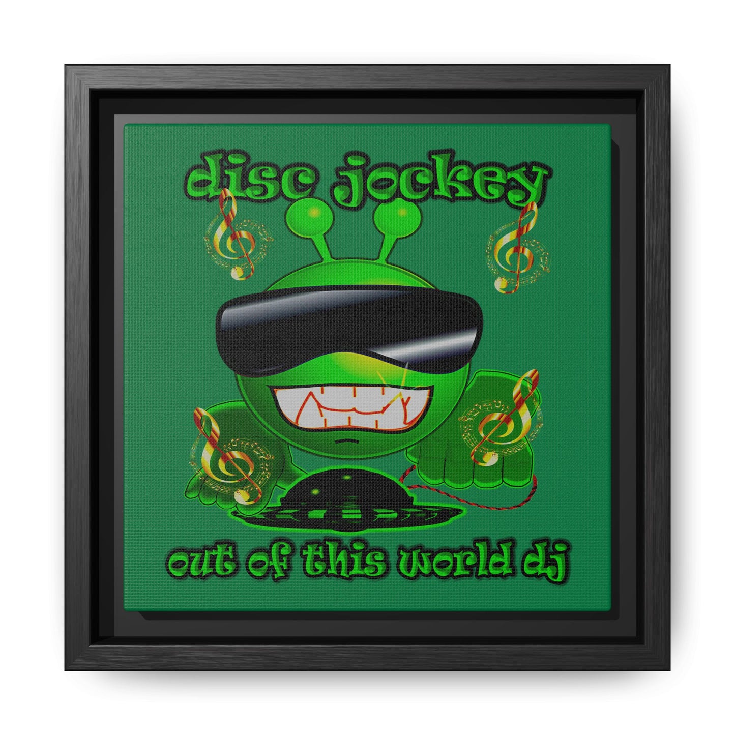 disc jockey - framed canvas art (dark green)