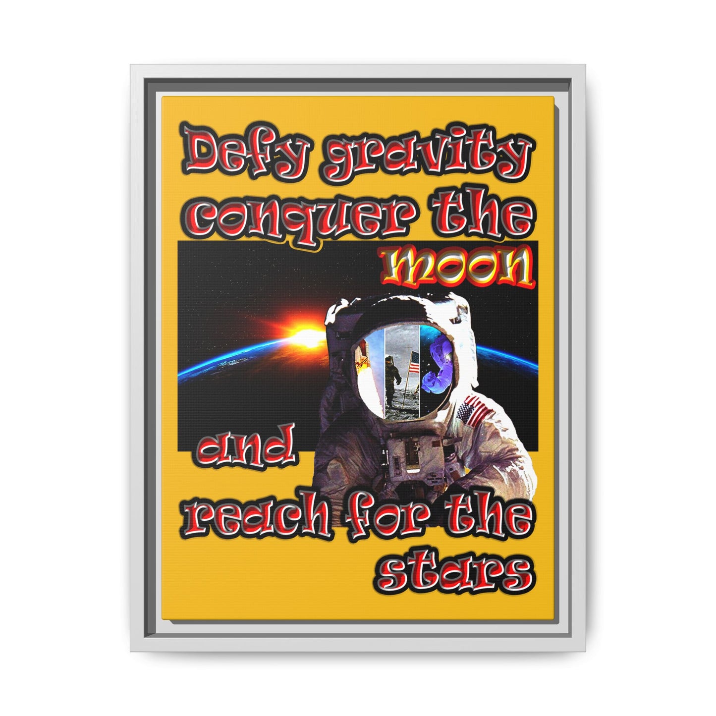 defy conquer reach - framed canvas art (yellow)
