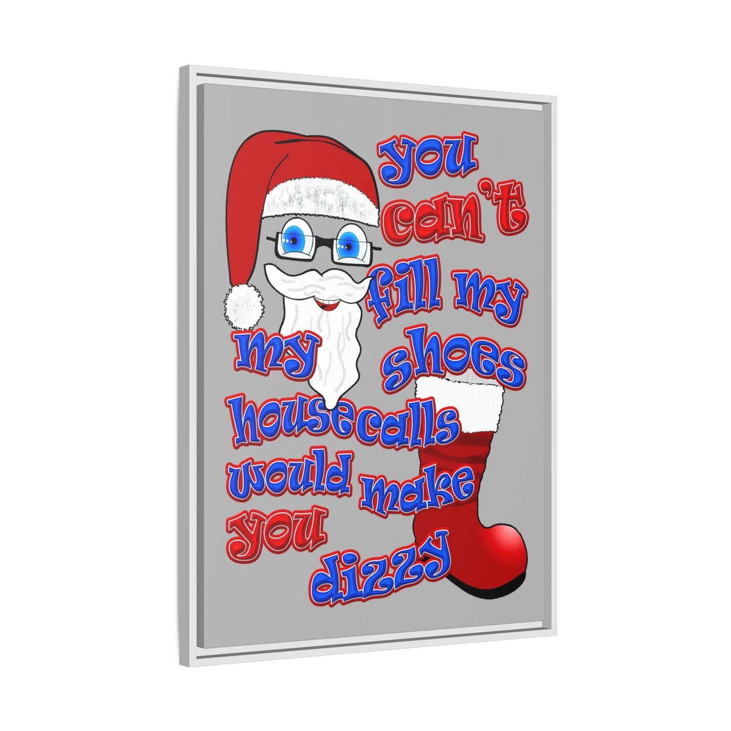 santa's shoes - framed canvas art (light grey)