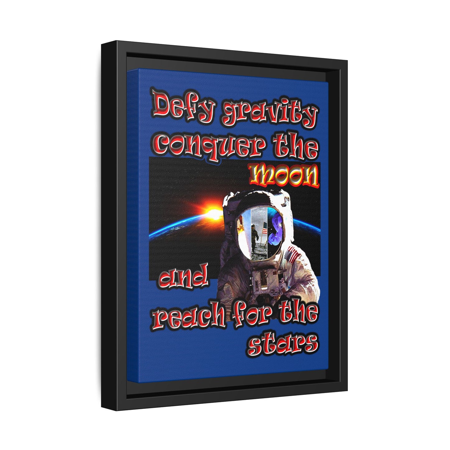 defy conquer reach - framed canvas art (dark blue)