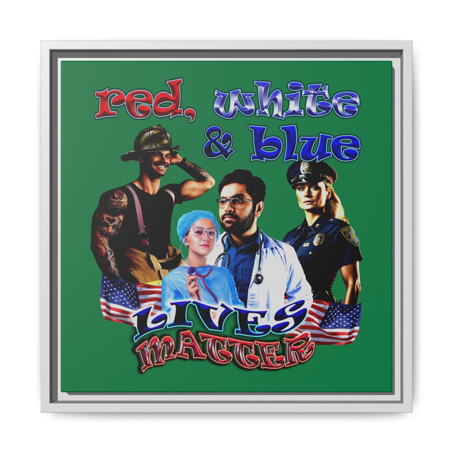 rw&b lives matter - framed canvas art (dark green)