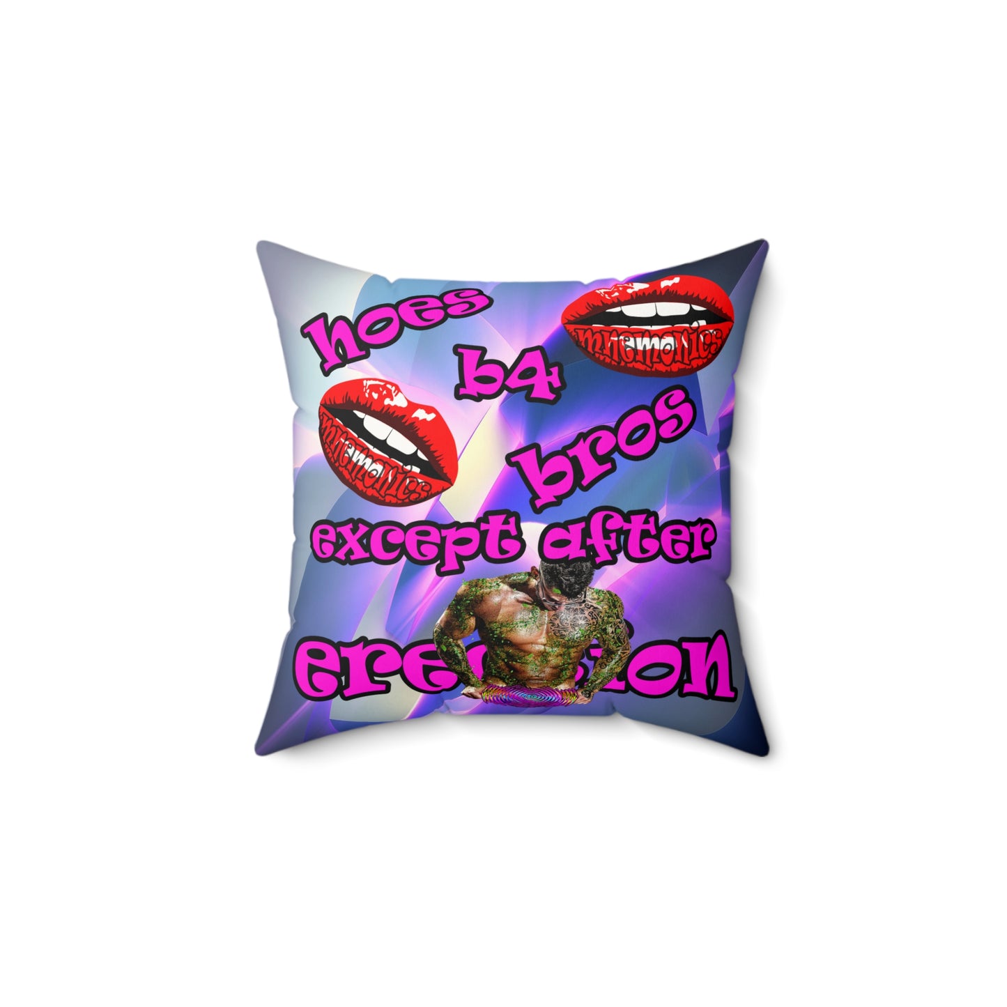 hoes b4 bros - Faux Suede Square Pillow - (grey-pink wave)